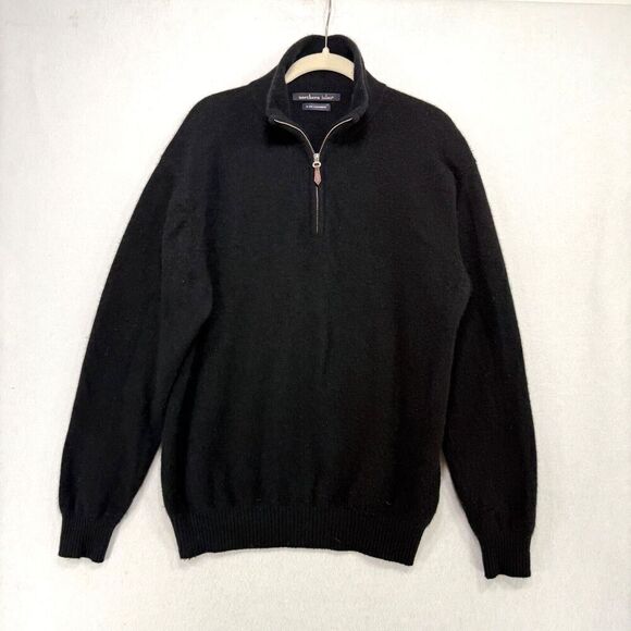Northern Isles Sweater Men L Black 100% Cashmere 2-Ply 1/4 Zip Mock Neck Soft - Picture 1 of 10